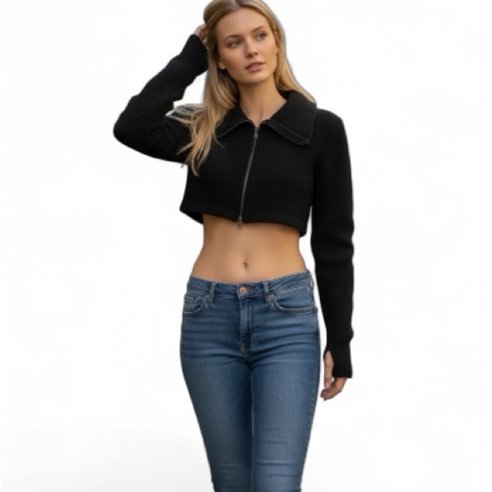 Nicholas K Alpaca Cropped Zipper Cardigan